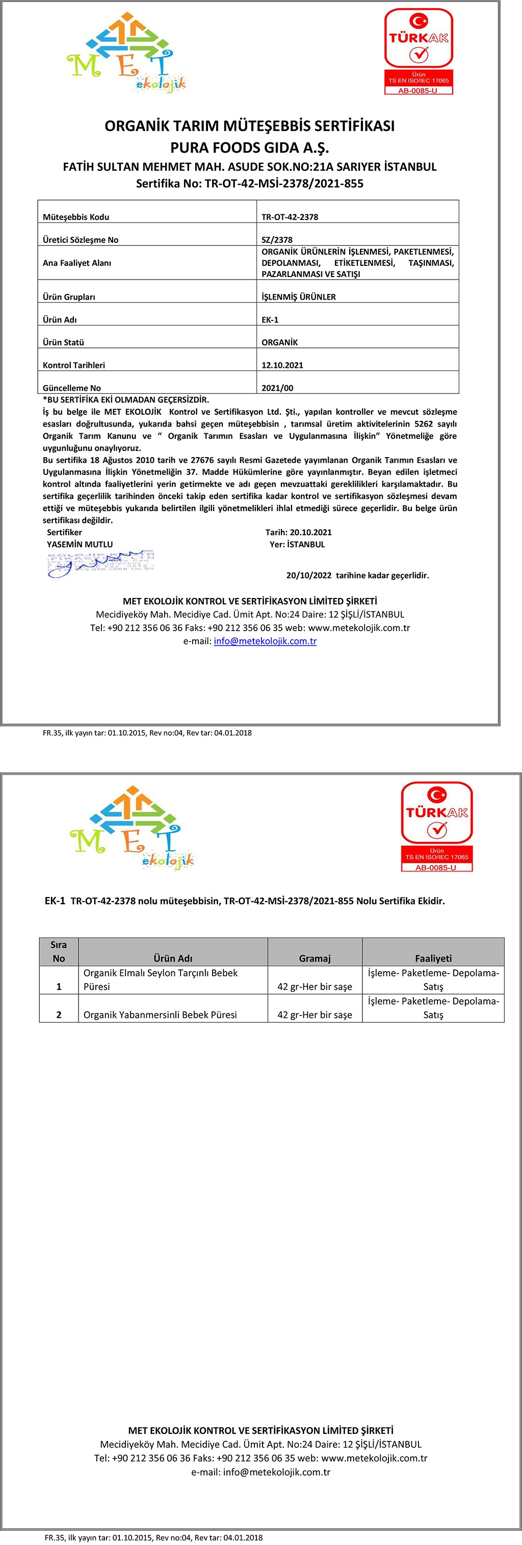 Organik Üretim Sertifikası